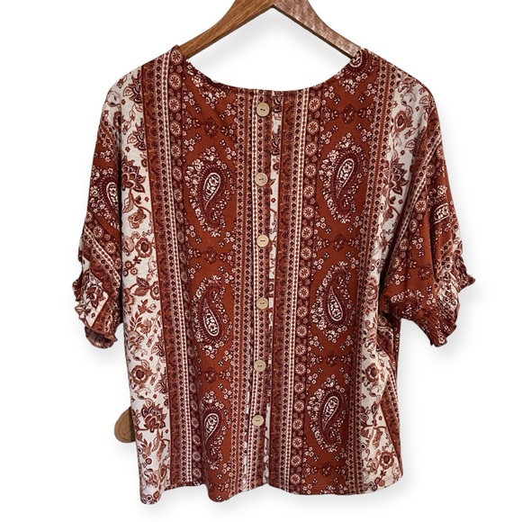 PARALLEL SKIES RUST PAISLEY BOHO INDIE BANDANA TOP SIZE MED-NWT - Picture 2 of 10